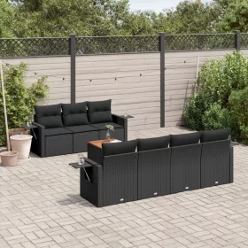    8 részes fekete polyrattan kerti ülőgarnitúra párnákkal