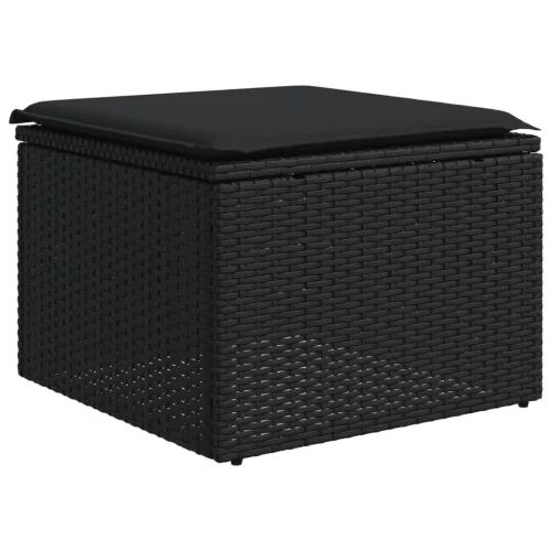  8 részes fekete polyrattan kerti ülőgarnitúra párnákkal