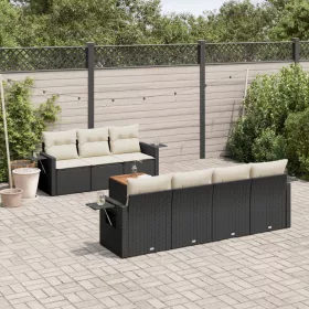    8 részes fekete polyrattan kerti ülőgarnitúra párnákkal