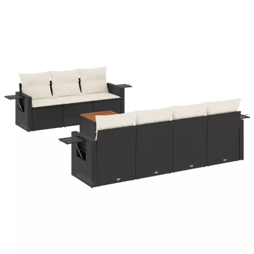  8 részes fekete polyrattan kerti ülőgarnitúra párnákkal