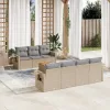  8 részes bézs polyrattan kerti ülőgarnitúra párnával