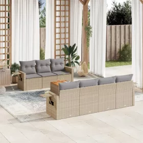  8 részes bézs polyrattan kerti ülőgarnitúra párnával