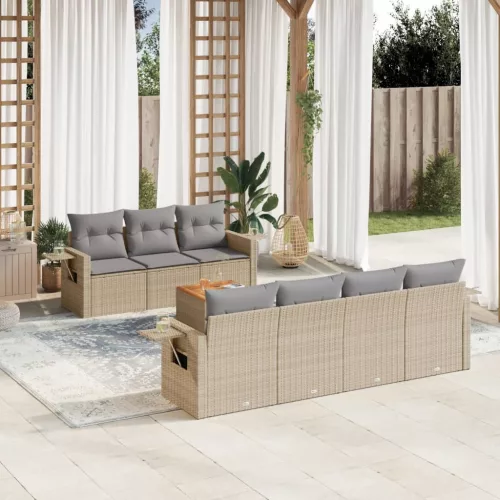  8 részes bézs polyrattan kerti ülőgarnitúra párnával