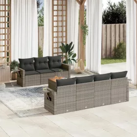    8 részes szürke polyrattan kerti ülőgarnitúra párnákkal