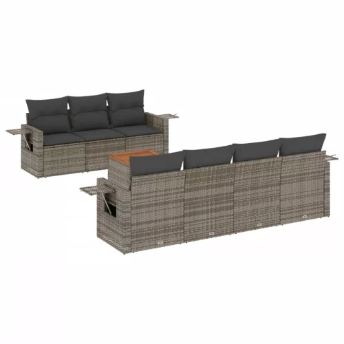  8 részes szürke polyrattan kerti ülőgarnitúra párnákkal