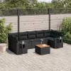  8 részes fekete polyrattan kerti ülőgarnitúra párnákkal