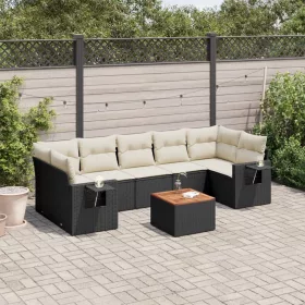    8 részes fekete polyrattan kerti ülőgarnitúra párnákkal