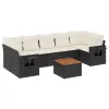  8 részes fekete polyrattan kerti ülőgarnitúra párnákkal