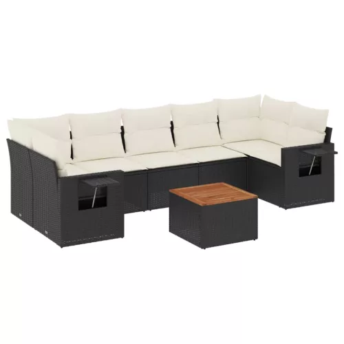  8 részes fekete polyrattan kerti ülőgarnitúra párnákkal