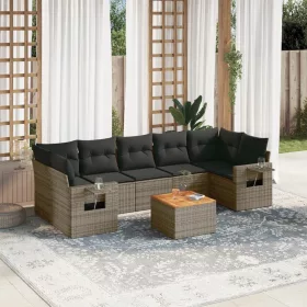    8 részes szürke polyrattan kerti ülőgarnitúra párnákkal
