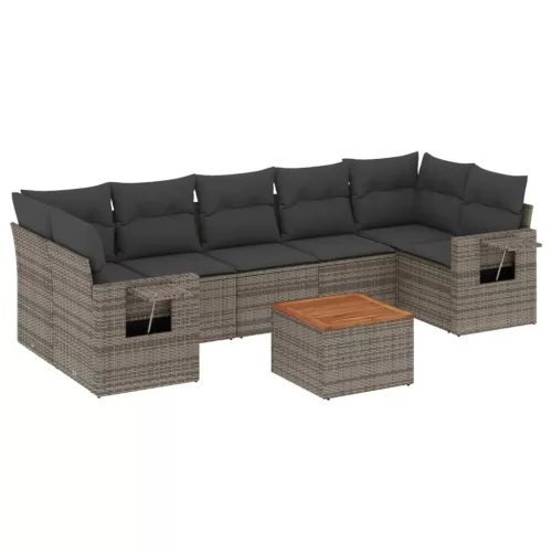  8 részes szürke polyrattan kerti ülőgarnitúra párnákkal