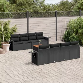    9 részes fekete polyrattan kerti ülőgarnitúra párnákkal