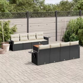    9 részes fekete polyrattan kerti ülőgarnitúra párnákkal