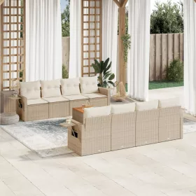    9 részes bézs polyrattan kerti ülőgarnitúra párnákkal