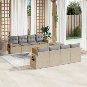    9 részes bézs polyrattan kerti ülőgarnitúra párnákkal