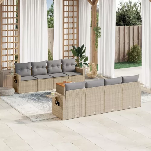  9 részes bézs polyrattan kerti ülőgarnitúra párnákkal