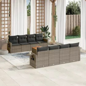    9 részes szürke polyrattan kerti ülőgarnitúra párnákkal
