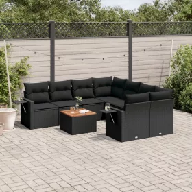    9 részes fekete polyrattan kerti ülőgarnitúra párnákkal