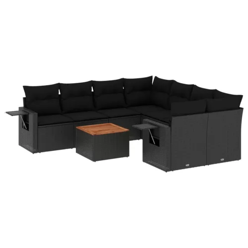  9 részes fekete polyrattan kerti ülőgarnitúra párnákkal