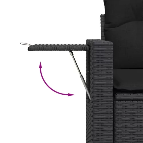  9 részes fekete polyrattan kerti ülőgarnitúra párnákkal