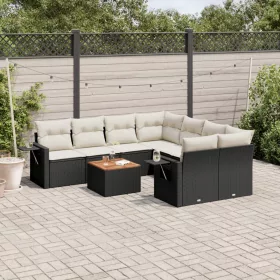    9 részes fekete polyrattan kerti ülőgarnitúra párnákkal