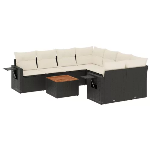  9 részes fekete polyrattan kerti ülőgarnitúra párnákkal