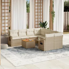    9 részes bézs polyrattan kerti ülőgarnitúra párnákkal