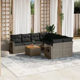    9 részes szürke polyrattan kerti ülőgarnitúra párnákkal