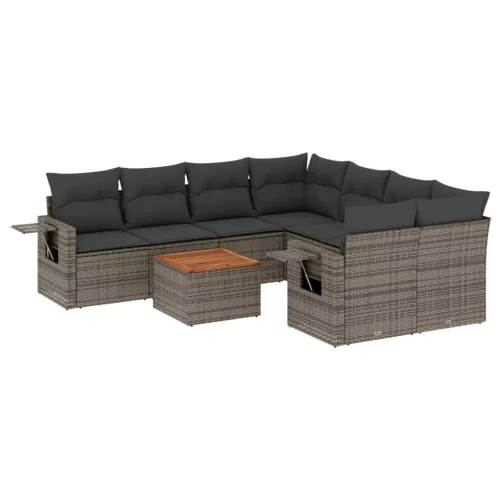  9 részes szürke polyrattan kerti ülőgarnitúra párnákkal