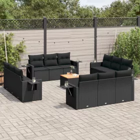    13 részes fekete polyrattan kerti ülőgarnitúra párnákkal