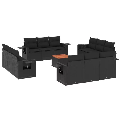  13 részes fekete polyrattan kerti ülőgarnitúra párnákkal