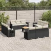  13 részes fekete polyrattan kerti ülőgarnitúra párnákkal