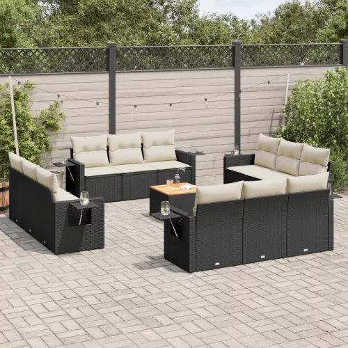  13 részes fekete polyrattan kerti ülőgarnitúra párnákkal