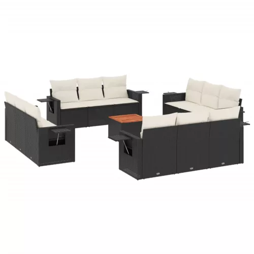  13 részes fekete polyrattan kerti ülőgarnitúra párnákkal