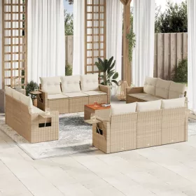    13 részes bézs polyrattan kerti ülőgarnitúra párnákkal