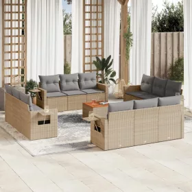    13 részes bézs polyrattan kerti ülőgarnitúra párnákkal