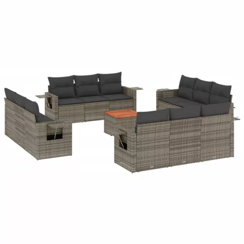  13 részes szürke polyrattan kerti ülőgarnitúra párnákkal