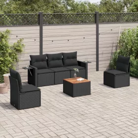    6 részes fekete polyrattan kerti ülőgarnitúra párnákkal