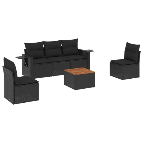  6 részes fekete polyrattan kerti ülőgarnitúra párnákkal