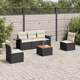    6 részes fekete polyrattan kerti ülőgarnitúra párnákkal
