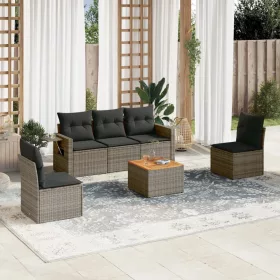    6 részes szürke polyrattan kerti ülőgarnitúra párnákkal
