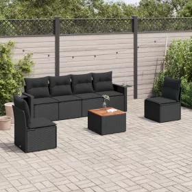   7 részes fekete polyrattan kerti ülőgarnitúra párnával