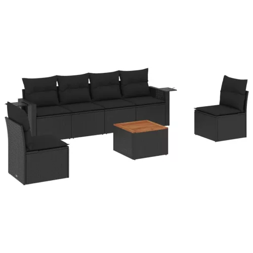  7 részes fekete polyrattan kerti ülőgarnitúra párnával