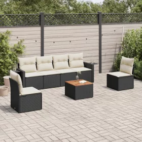    7 részes fekete polyrattan kerti ülőgarnitúra párnával