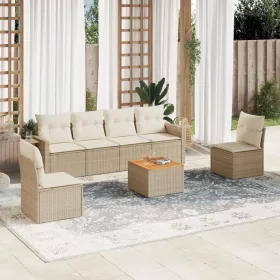    7 részes bézs polyrattan kerti ülőgarnitúra párnákkal