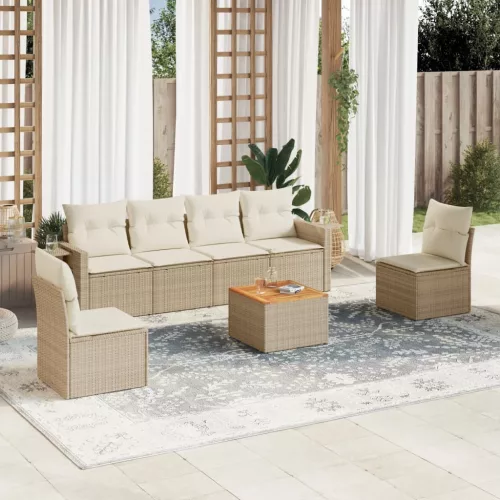  7 részes bézs polyrattan kerti ülőgarnitúra párnákkal