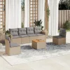  7 részes bézs polyrattan kerti ülőgarnitúra párnákkal