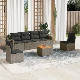    7 részes szürke polyrattan kerti ülőgarnitúra párnákkal