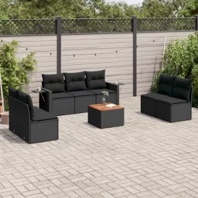    8 részes fekete polyrattan kerti ülőgarnitúra párnákkal