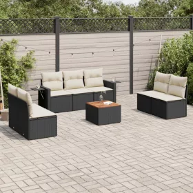    8 részes fekete polyrattan kerti ülőgarnitúra párnákkal
